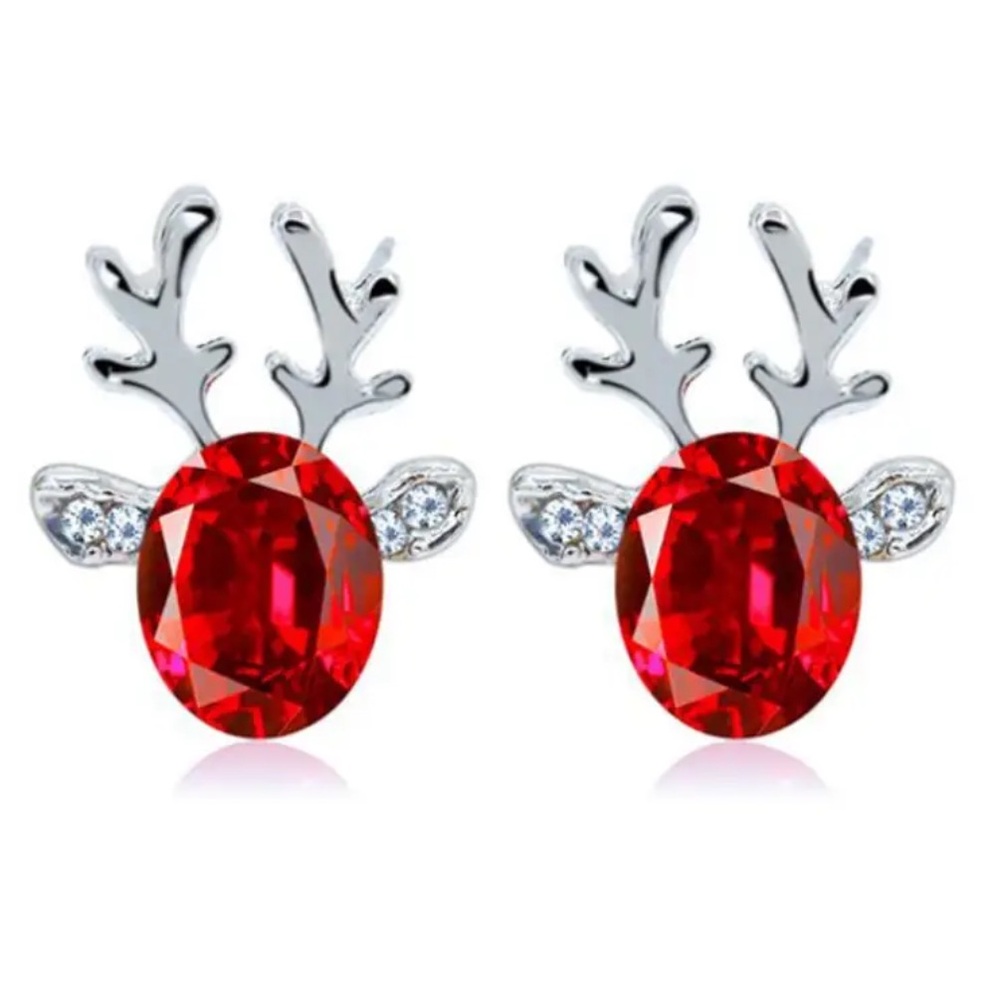 Exquisite Christmas 925s Sterling Silver Red Reindeer Earrings - Picture 2 of 6